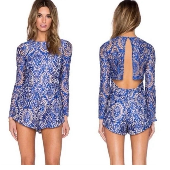The Jetset Diaries X Revolve Sunset Lace Romper Majorelle Royal Blue XS
